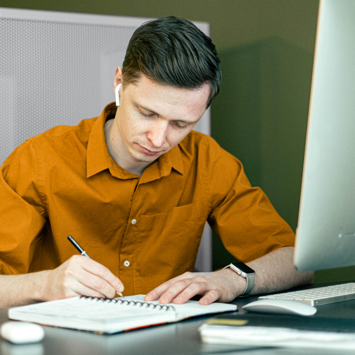 man working on computer