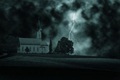 lightning storm at a church