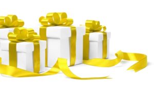 gift boxes with yellow ribbons