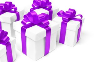 gift boxes with purple ribbon