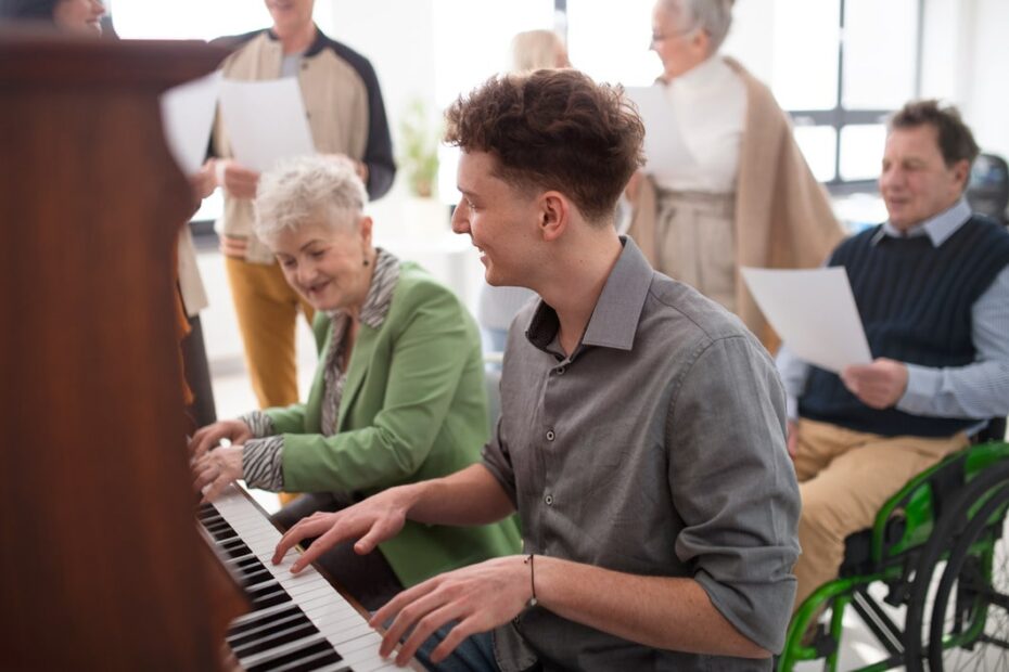 church goers playing on piano