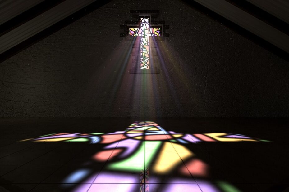 church stained glass cross window