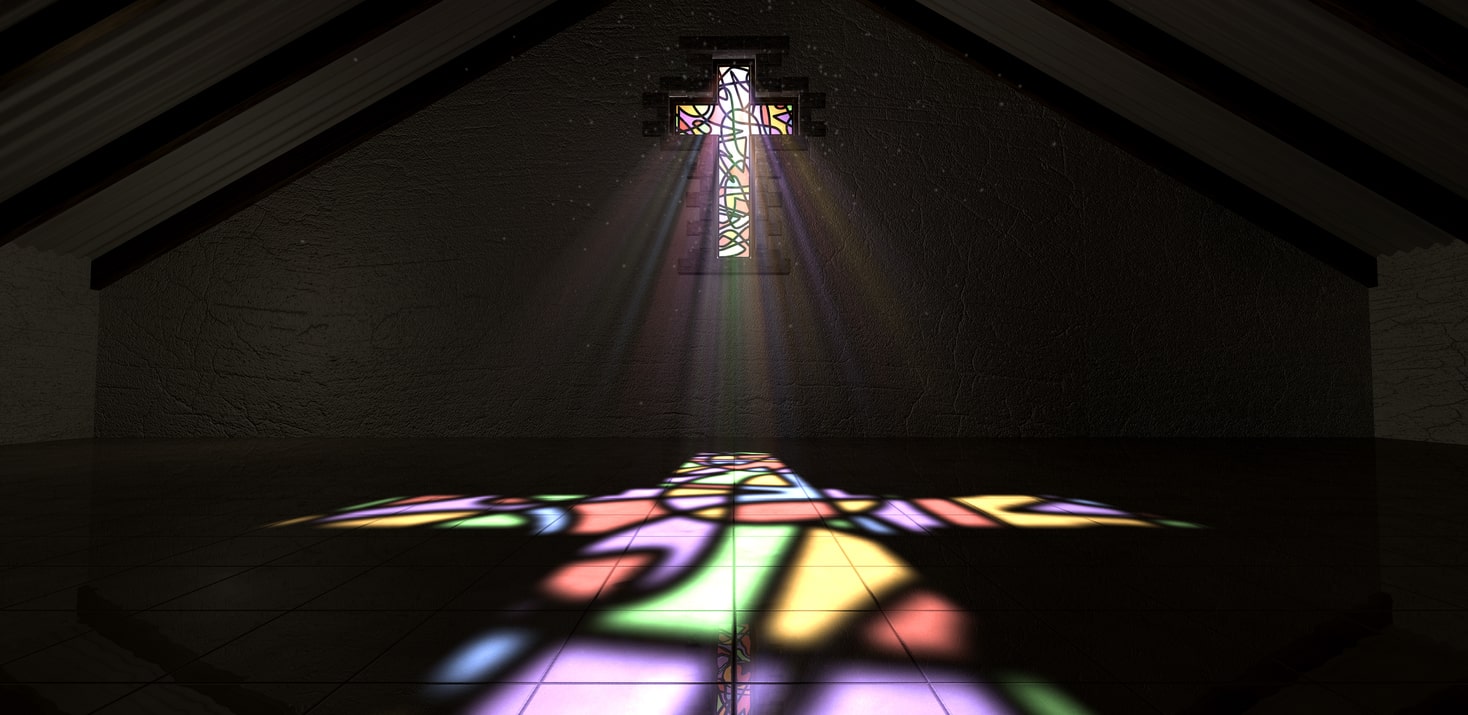 church stained glass cross window