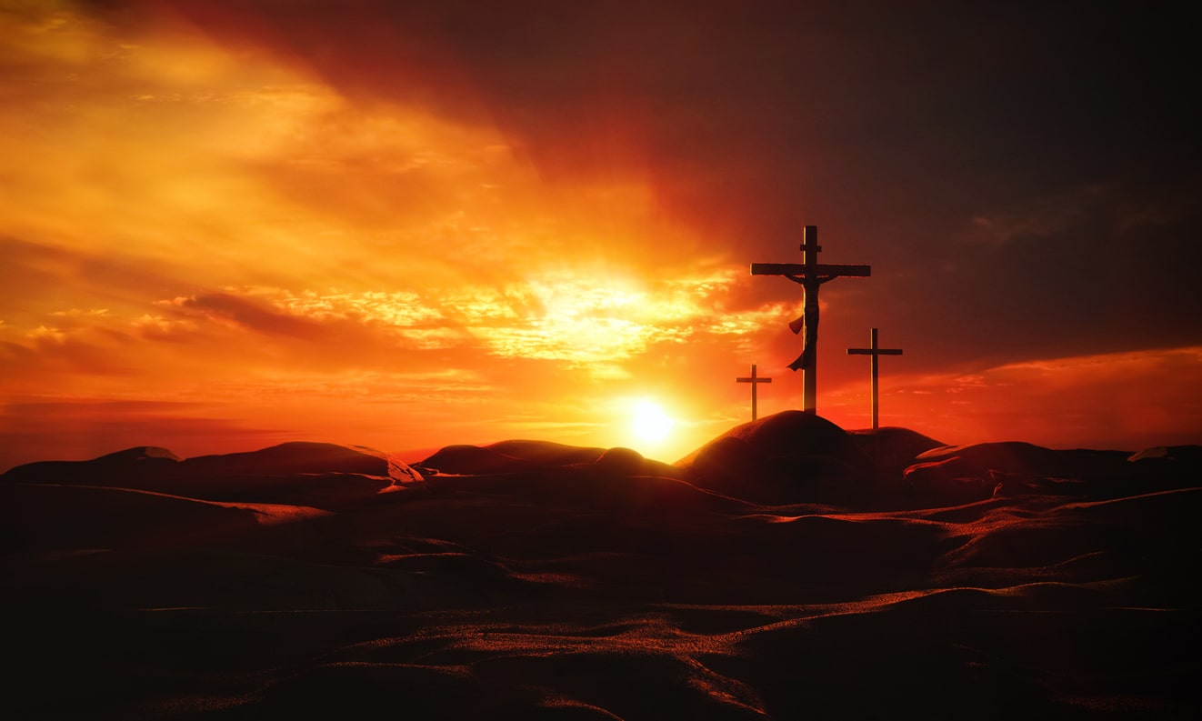 crosses at sunset