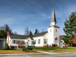 outside picture of a white church