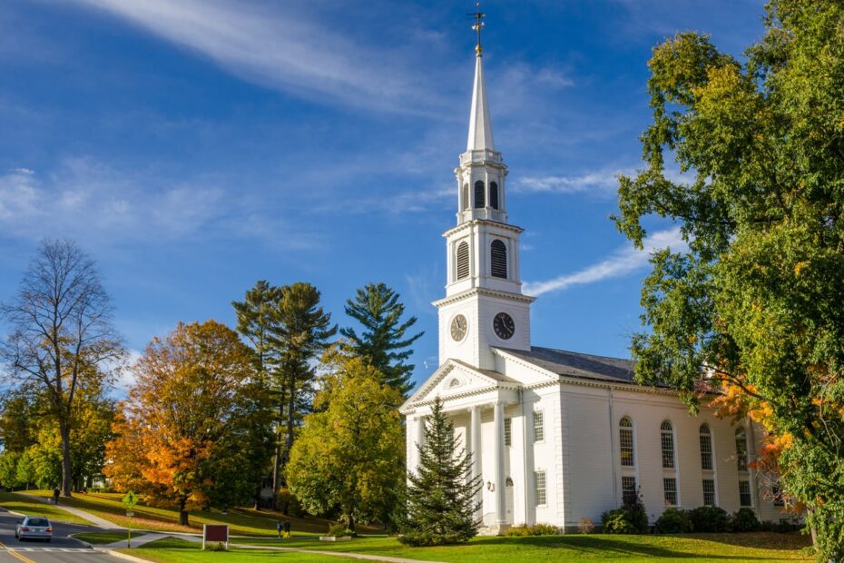 outside picture of church during fall