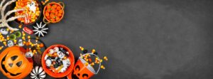 halloween decorations on grey backdrop