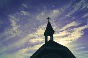 outside of church during evening