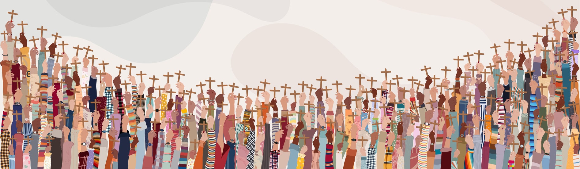 people of different ethnicities raising crosses