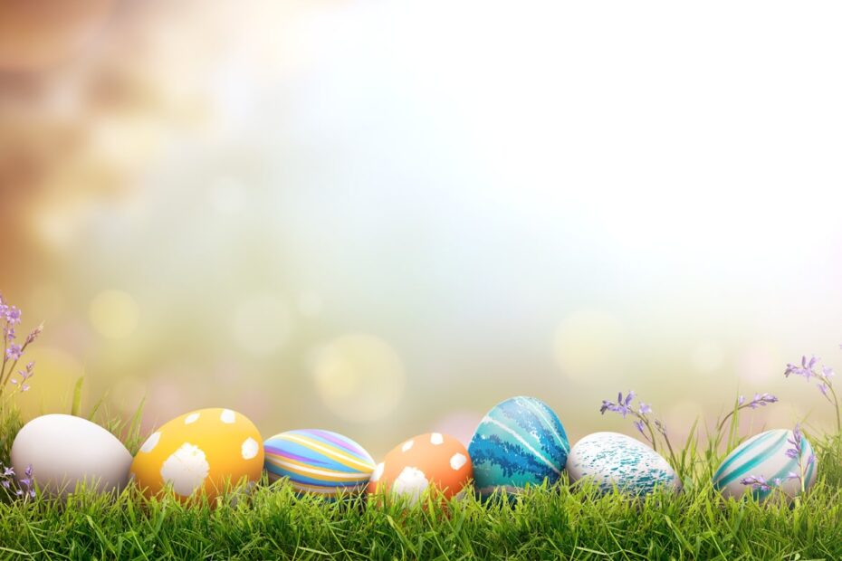 easter eggs laying in grass