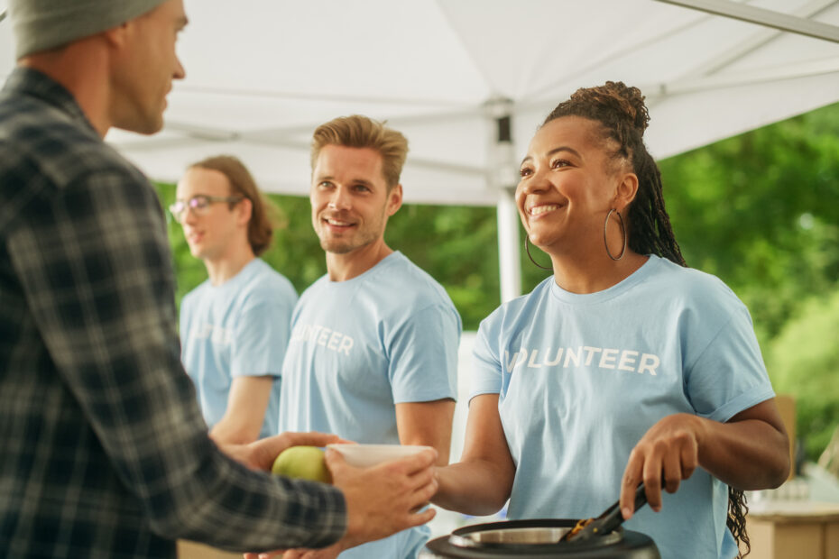 Volunteers at a church outreach event