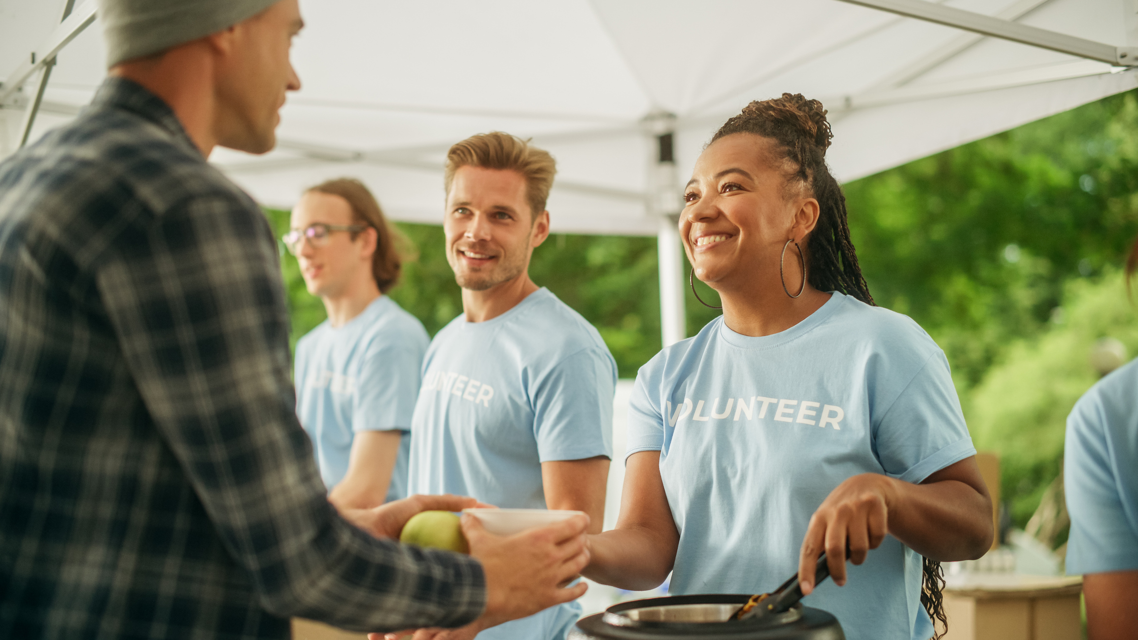 Volunteers at a church outreach event