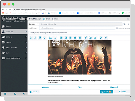 ministryplatform church email tool