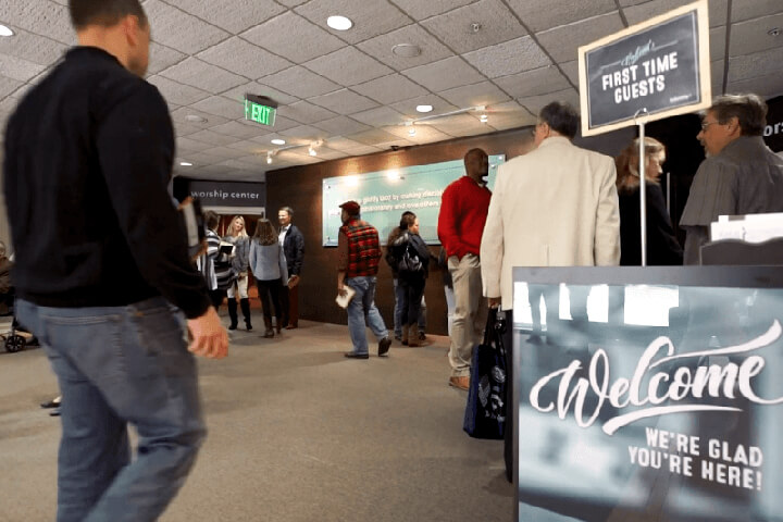 people entering church