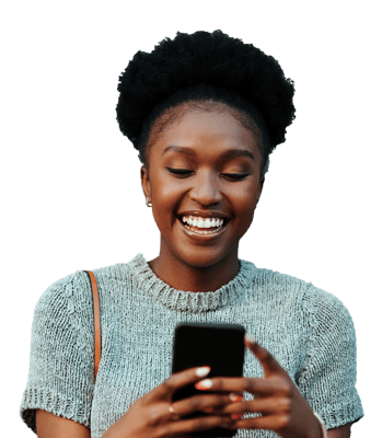 woman smiling at phone