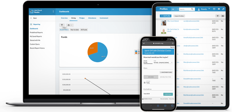 Growing your ministry with integrated solutions - Dashboards screenshot on laptop mockup