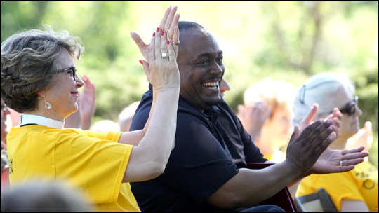 people clapping during church service